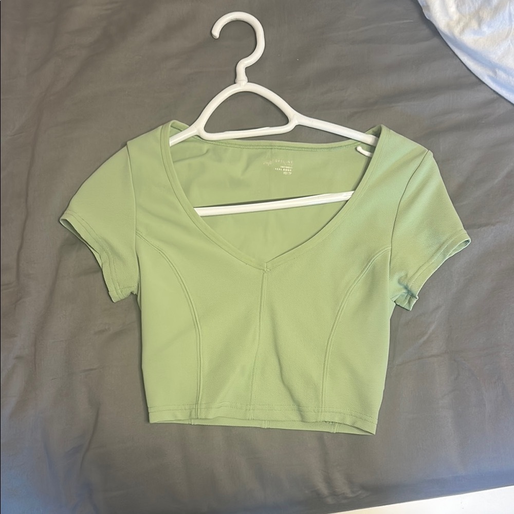 Olive Green V-Neck Crop Top